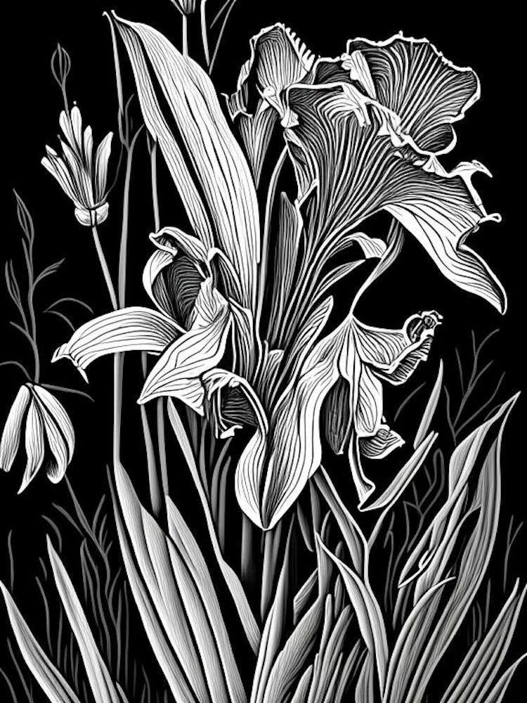 Iris Wildflower Linocut