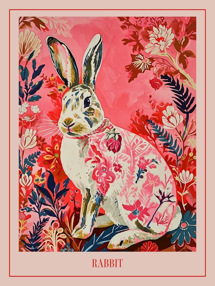 Floral Animal Painting Rabbit 4 Poster