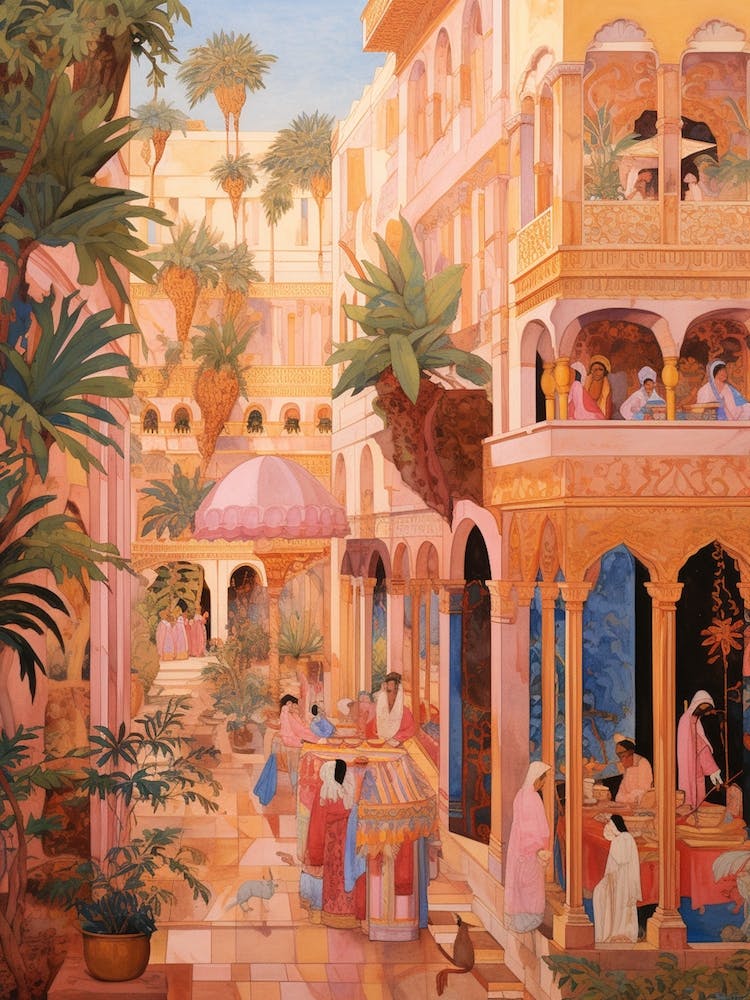 Hurghada Egypt 3 Vintage Pink Travel Illustration