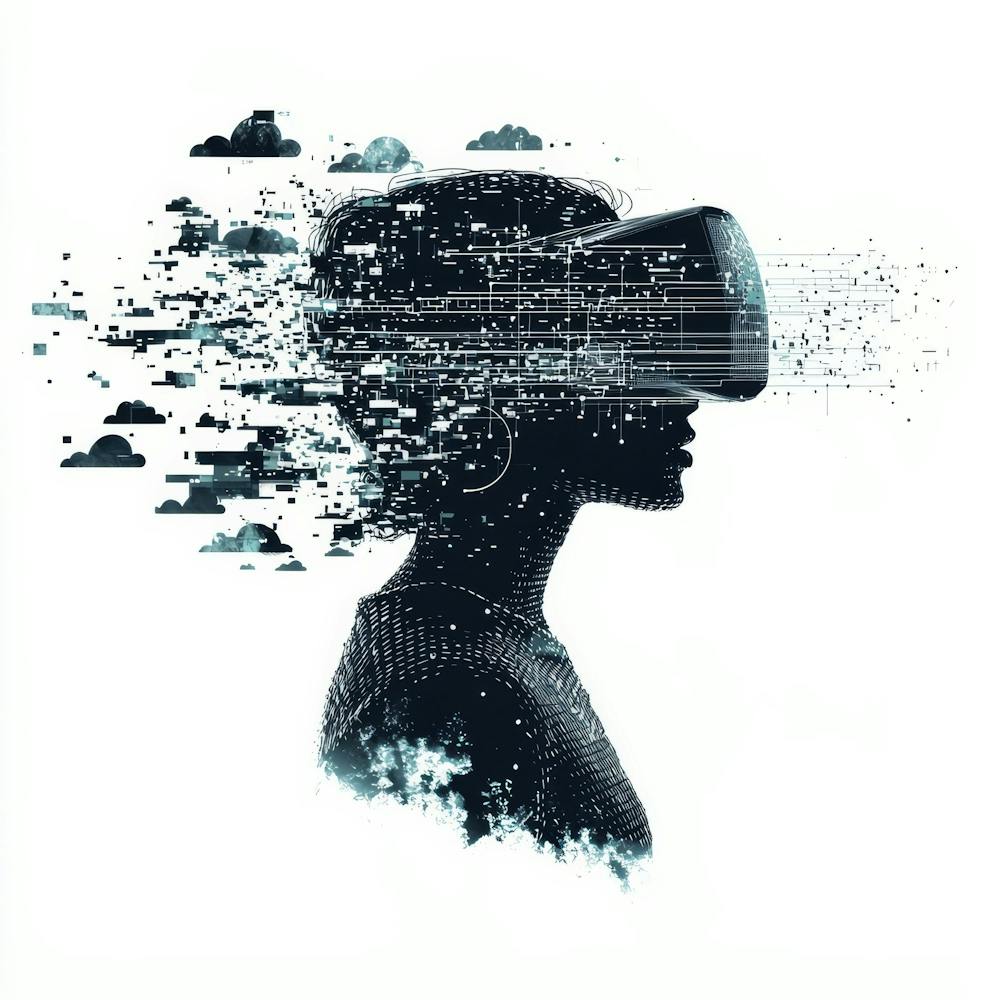 Woman Wearing A Virtual Reality Headset.Generated AI. Wall