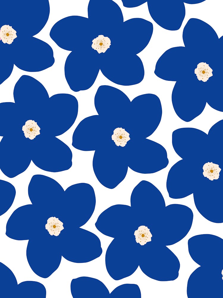 Retro Floral Blue And White Flowers