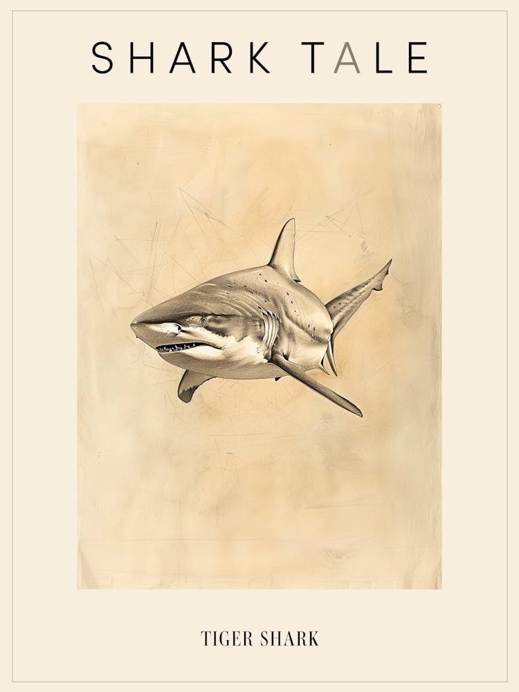 Vintage Tiger Shark Pencil Illustration 1 Poster