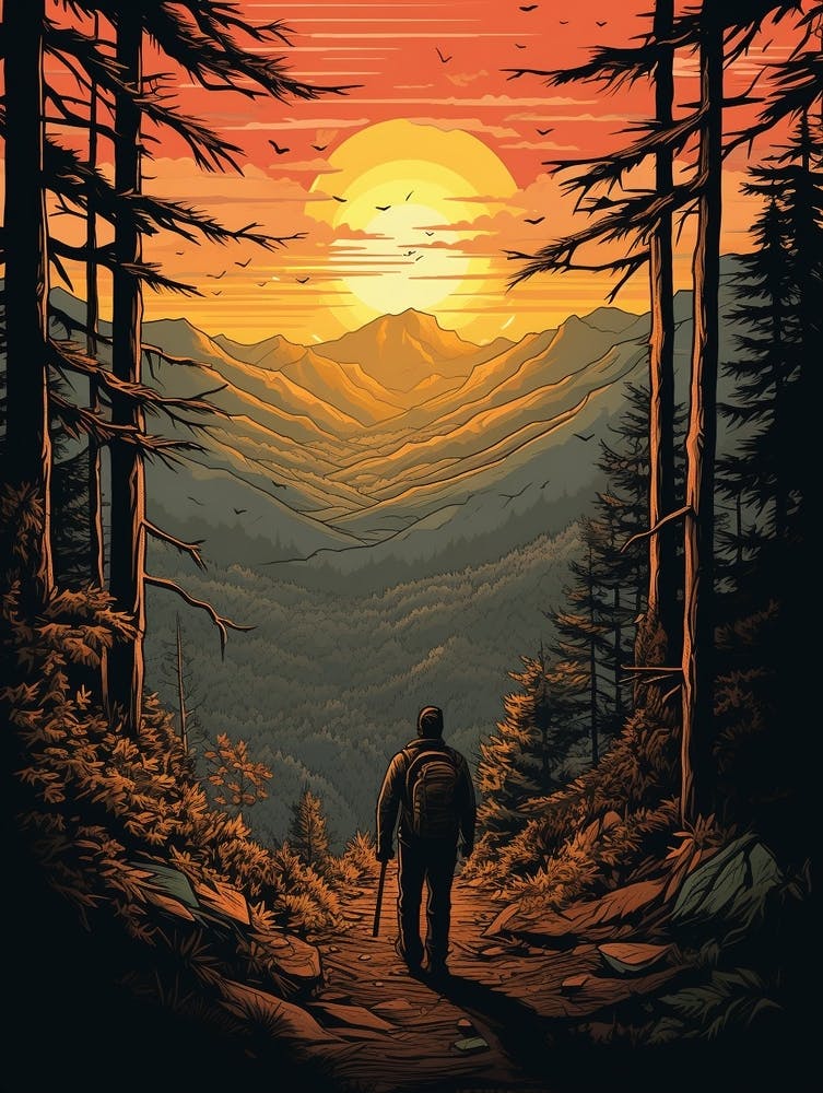 Appalachian Trail Usa 3 Vintage Travel Illustration