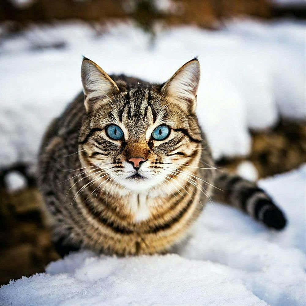 Blue Eye Cat In The Snow