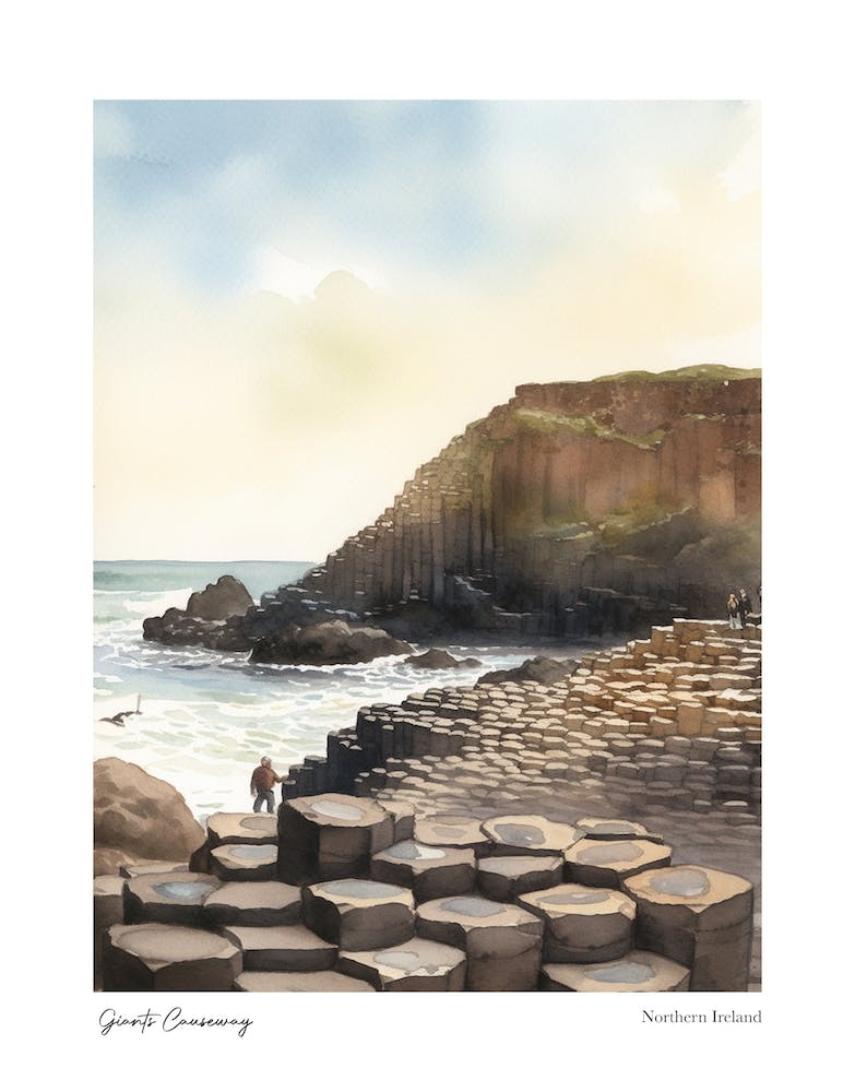 Giants Causeway, Northern Ireland 2 Watercolour Travel Poster