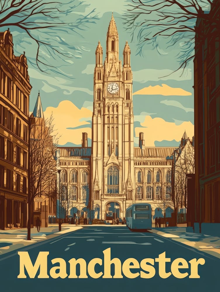 Aihrgdesign A Vintage Travel Poster Of Manchester Featuring T 2c3b3000 4595 4af2 B031 2a47b542f9fb 1