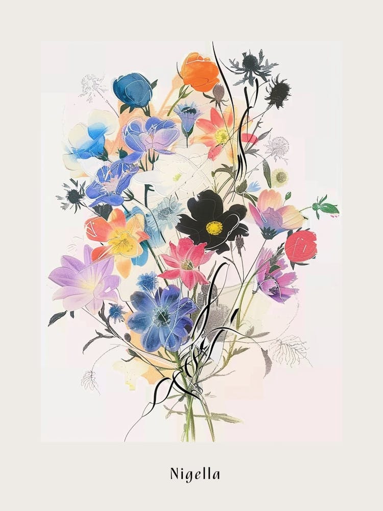 Nigella 1 Collage Flower Bouquet Poster