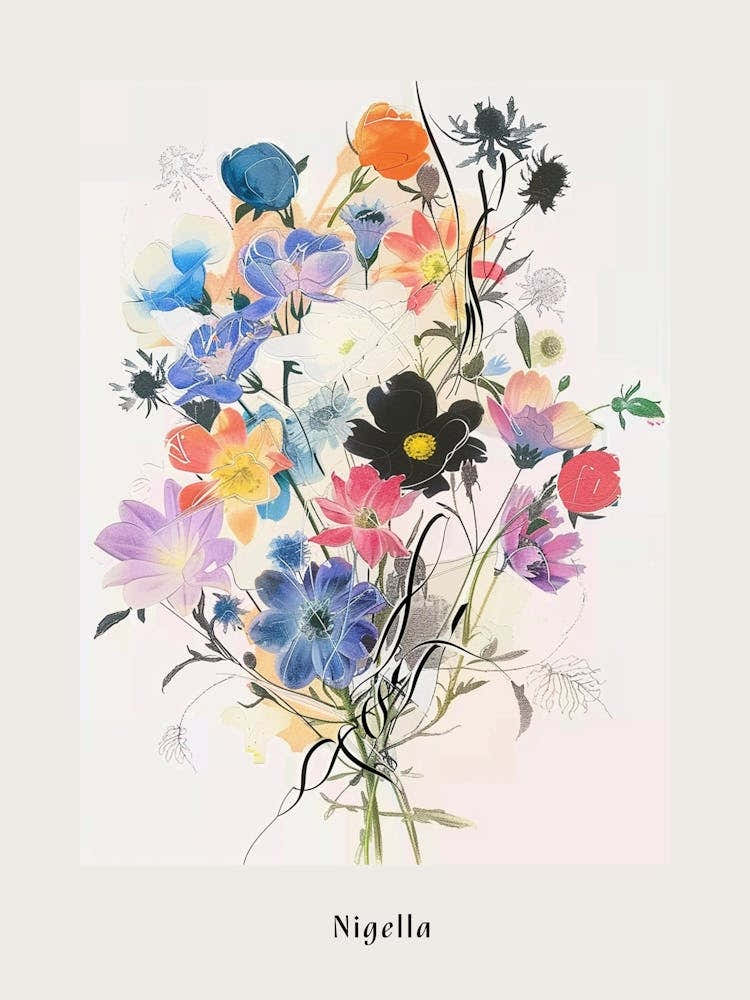 Nigella 1 Collage Flower Bouquet Poster