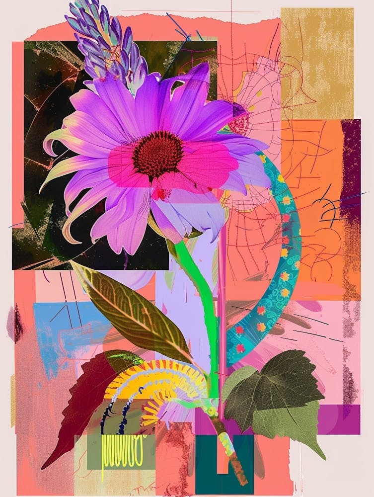 Aster 5 Neon Flower Collage