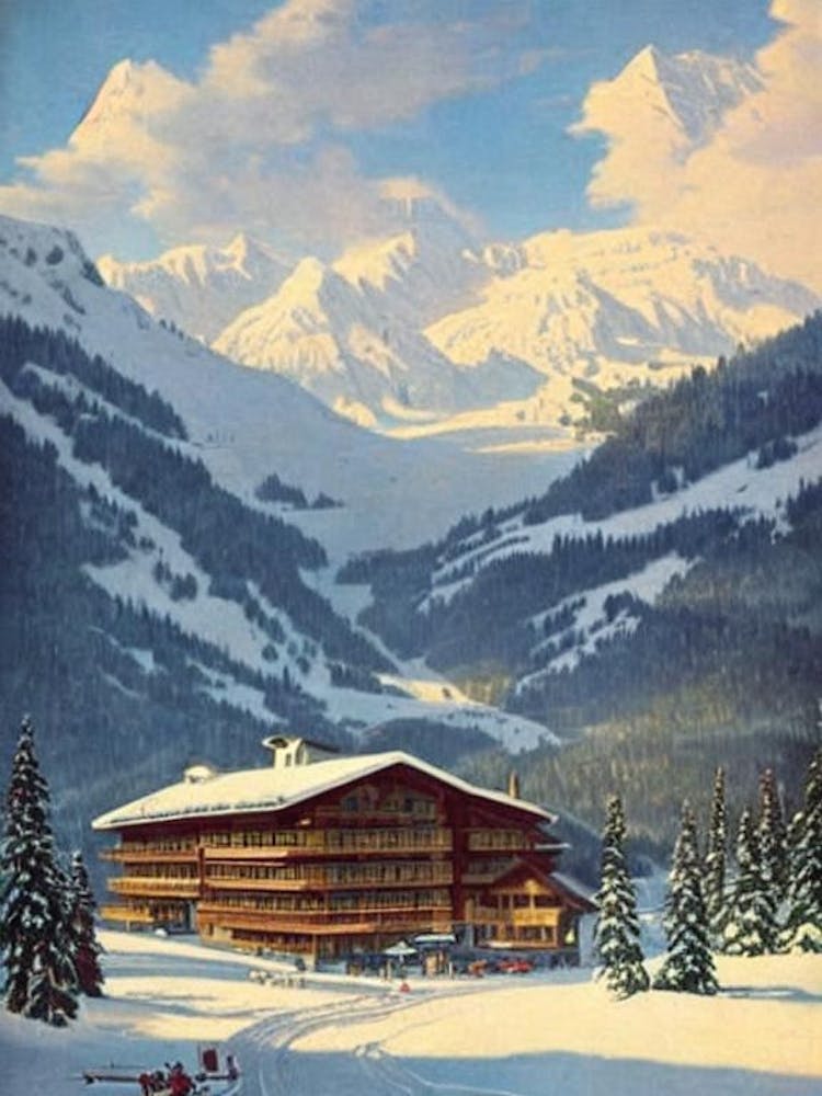 Le Grand Bornand, France Ski Resort Vintage Landscape 3 Skiing Poster