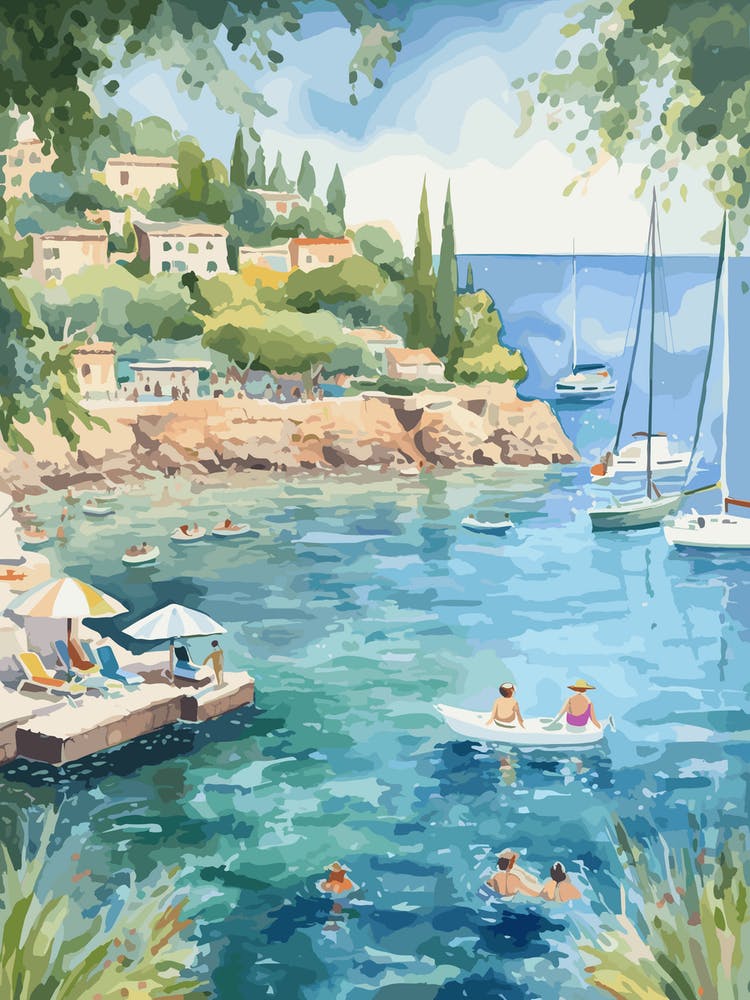 Swimming In Hvar Croatia 2 Watercolour