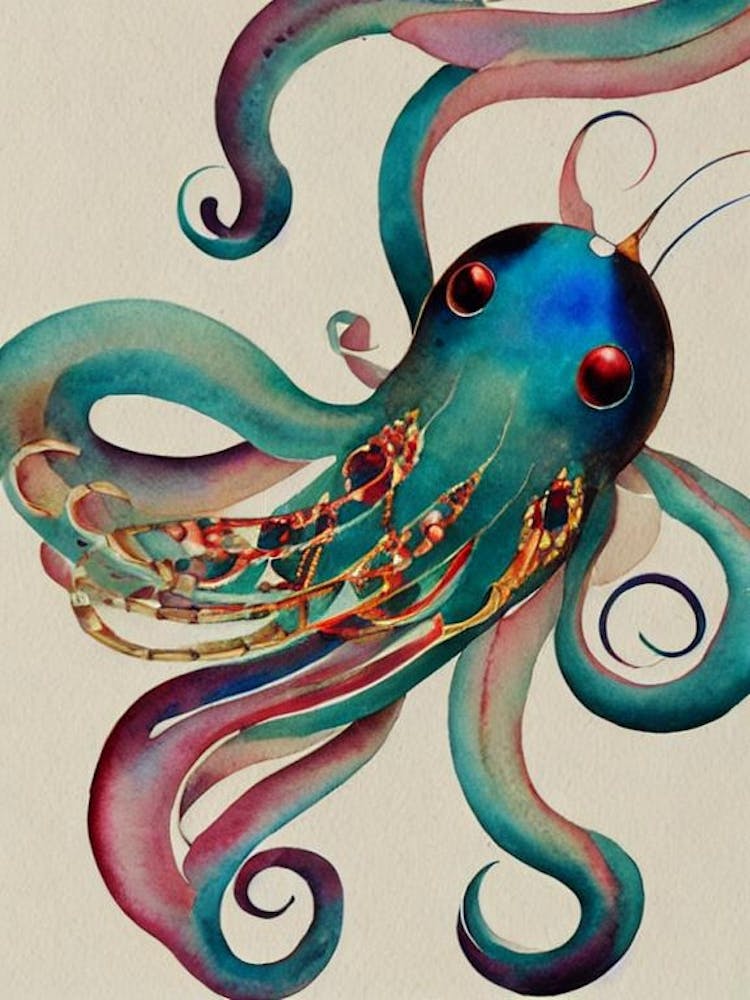 Firefly Squid Vintage Graphic Watercolour