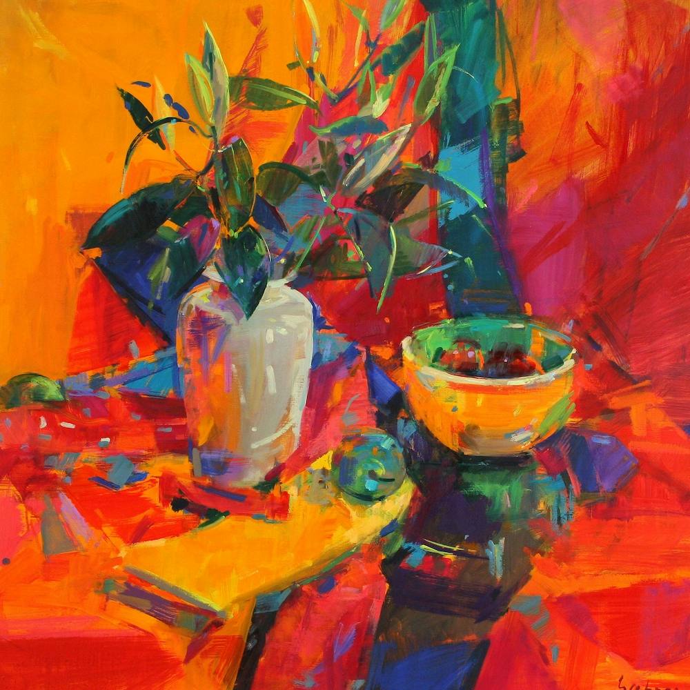 Lilies On A Red Ground