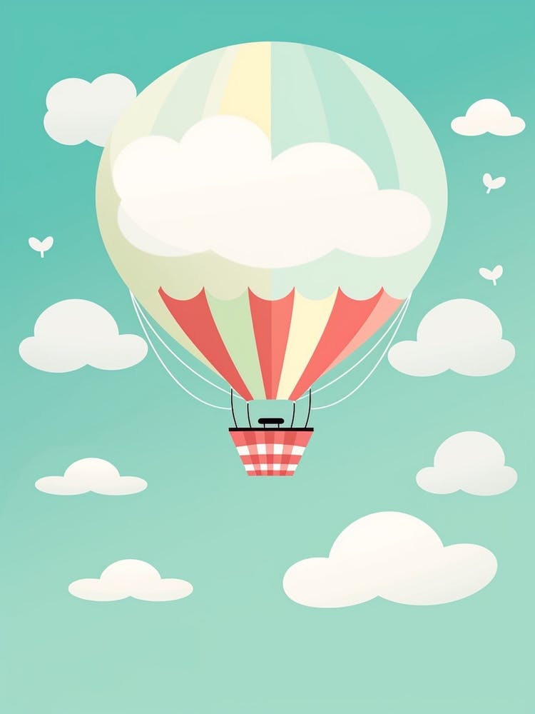 Hot Air Balloon With A Cat Kawaii Illustration 1