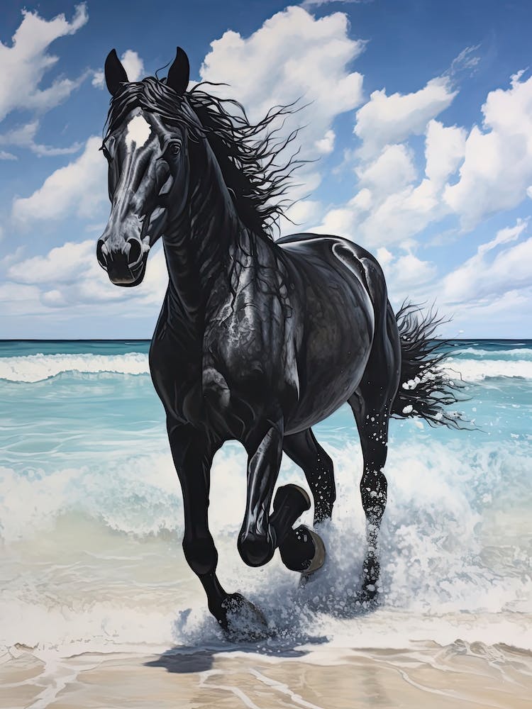 A Horse Oil Painting In Pink Sands Beach, Bahamas, Portrait 4