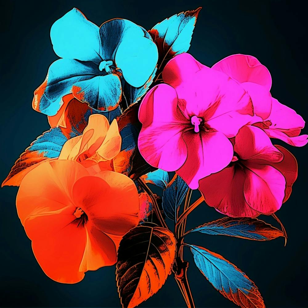 Andy Warhol Style Pop Art Flowers Impatiens 2 Square