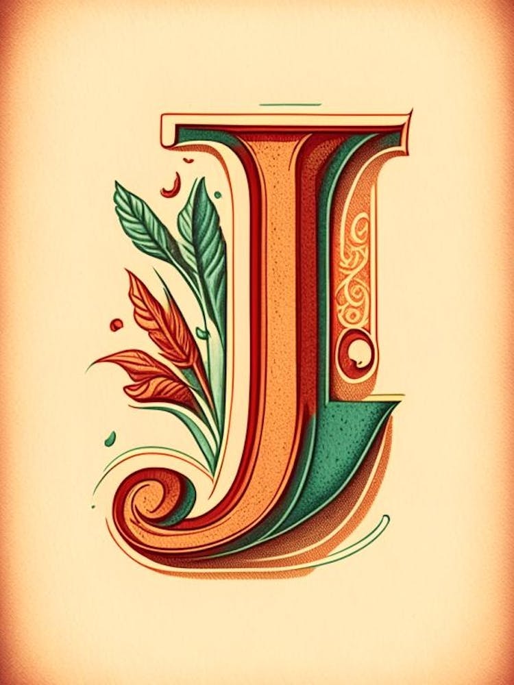 J, Letter, Alphabet Vintage Sketch 2