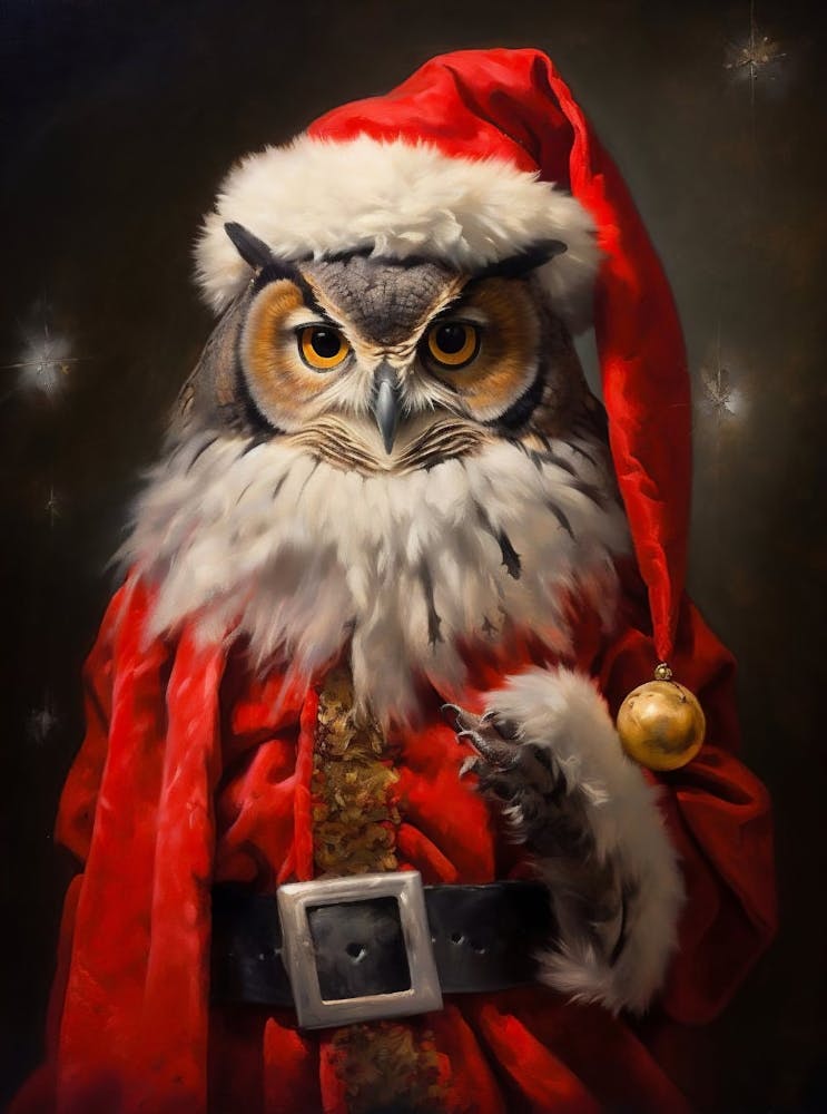 Christmas Santa Owl Vintage Portrait, Dressed Animal Print, Victorian Animal Portrait, Christmas Animal Printable Wall Art, Xmas 1