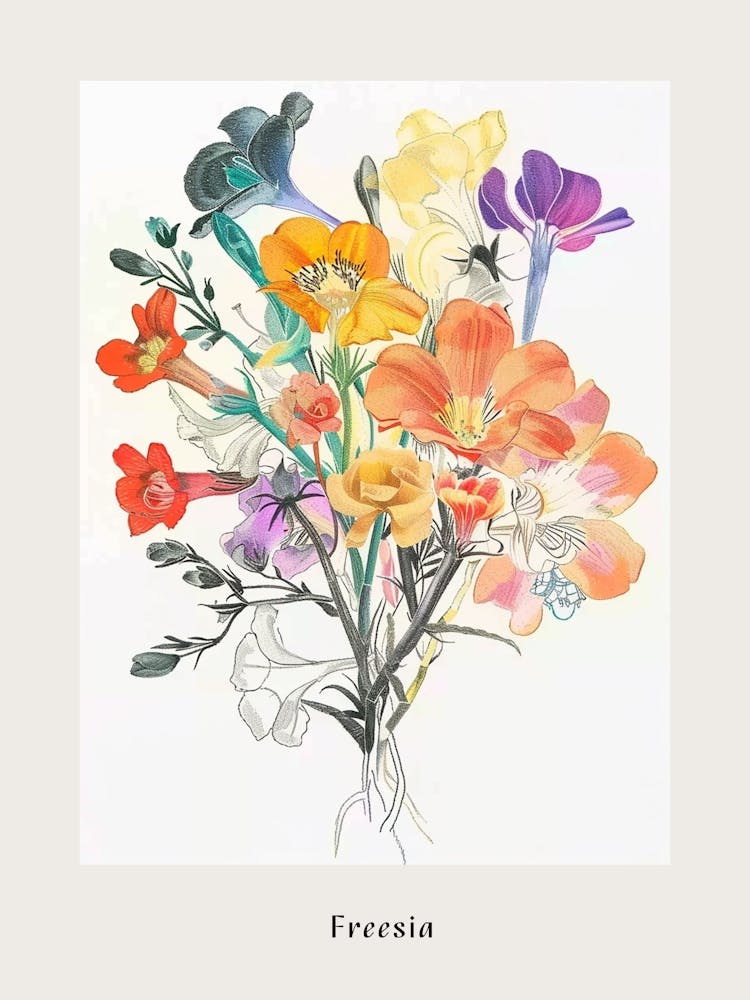 Freesia 2 Collage Flower Bouquet Poster