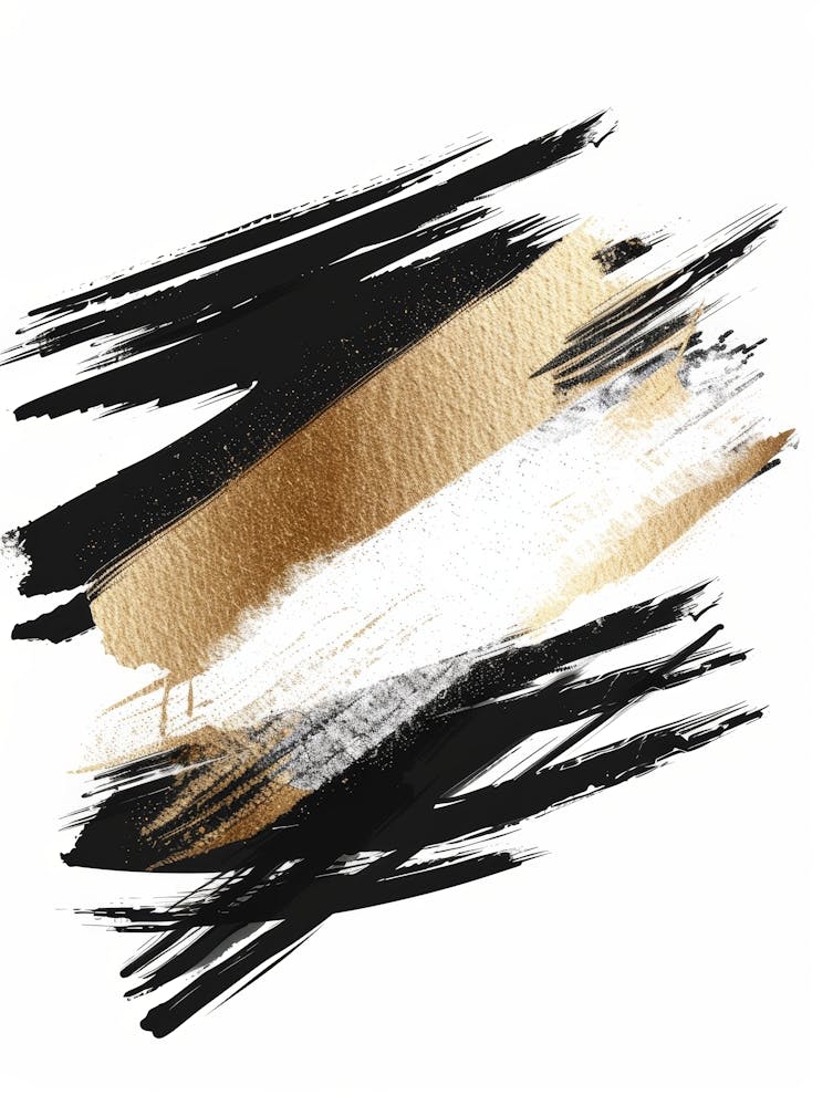 Gold And Black Brush Strokes On White Background