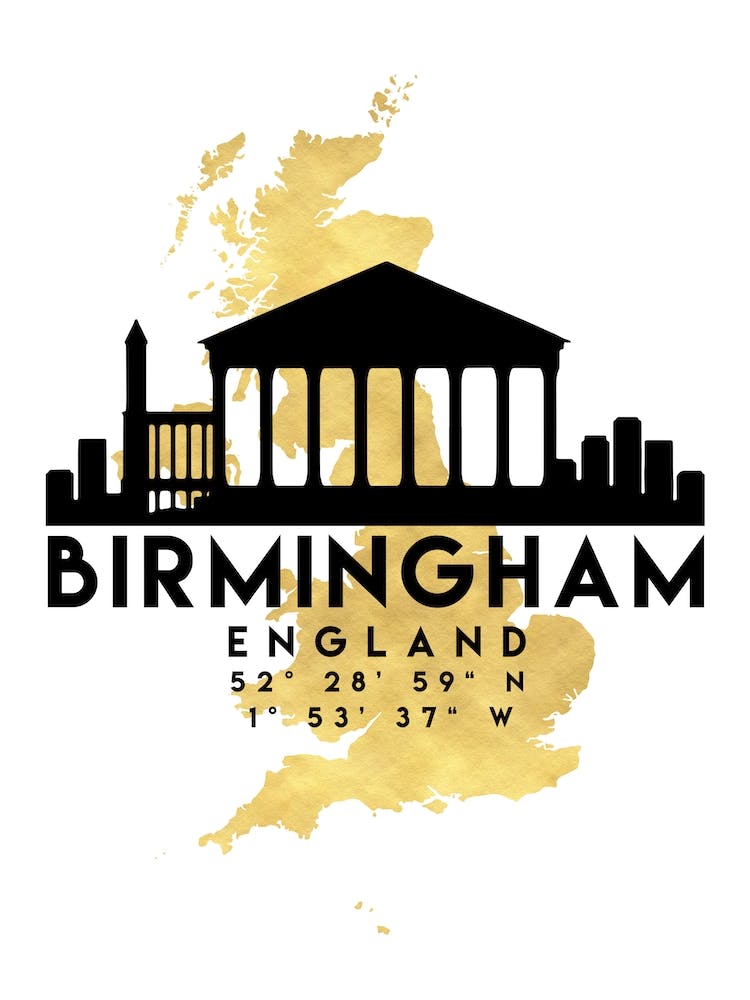 Birmingham England Silhouette City Skyline Map