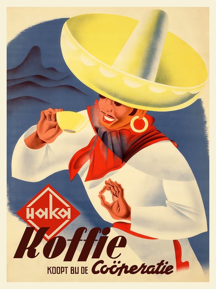 Niederländisches Kaffee-Poster — Vintage-Küchenwandkunst der 1950er Jahre, Retro Holland Café-Druck 1