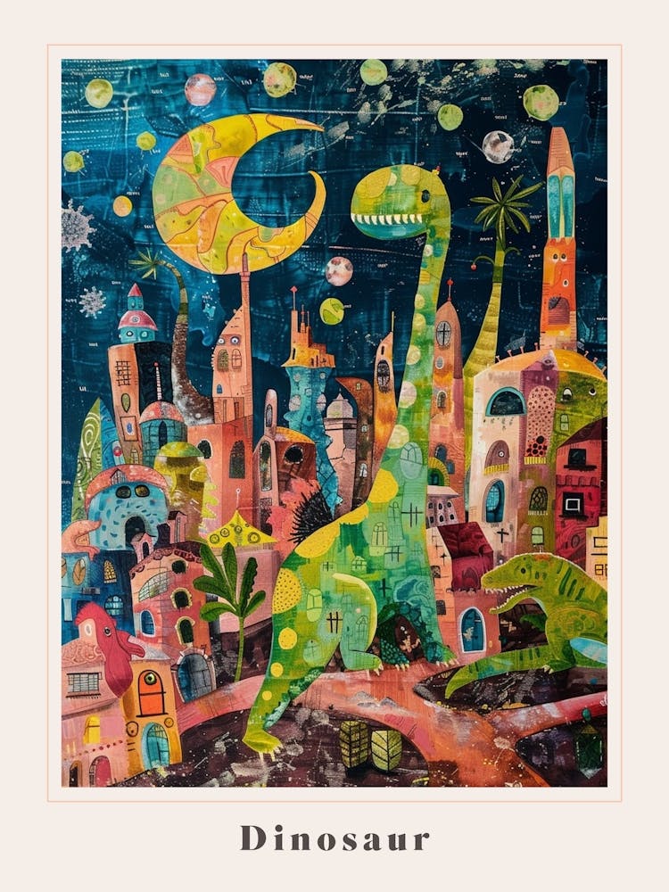 Peinture de Dinosaure Coloré Géométrique Abstraite 2 - Affiche