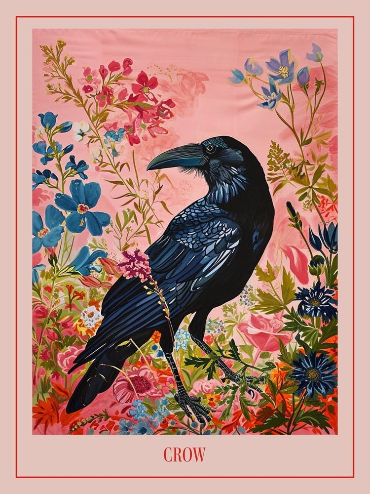 Floral Animal Painting Crow 3 Poster