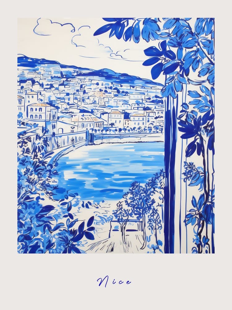 Nice France 6 Mediterranean Blue Drawing Poster