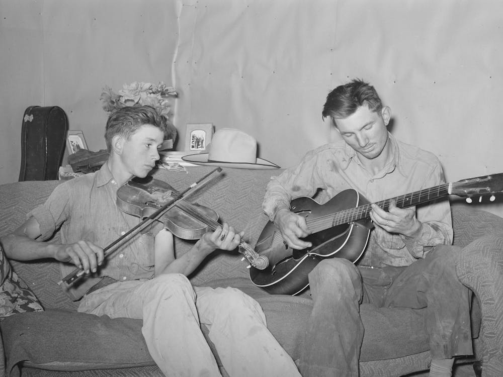 Farmer And His Brother Making Music, Pie Town, New Mexico By Russell Lee