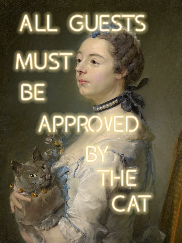 All guests must be approved by the cat - Vintage altered art - Maximalist decor