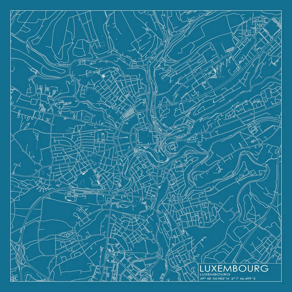 Luxembourg, Luxembourg, City Map Blueprint Design