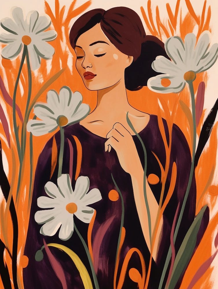 Woman With Autumnal Flowers Flax Flower 2
