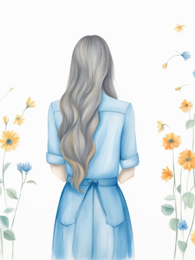 Back View Of A Girl In Blue Dress