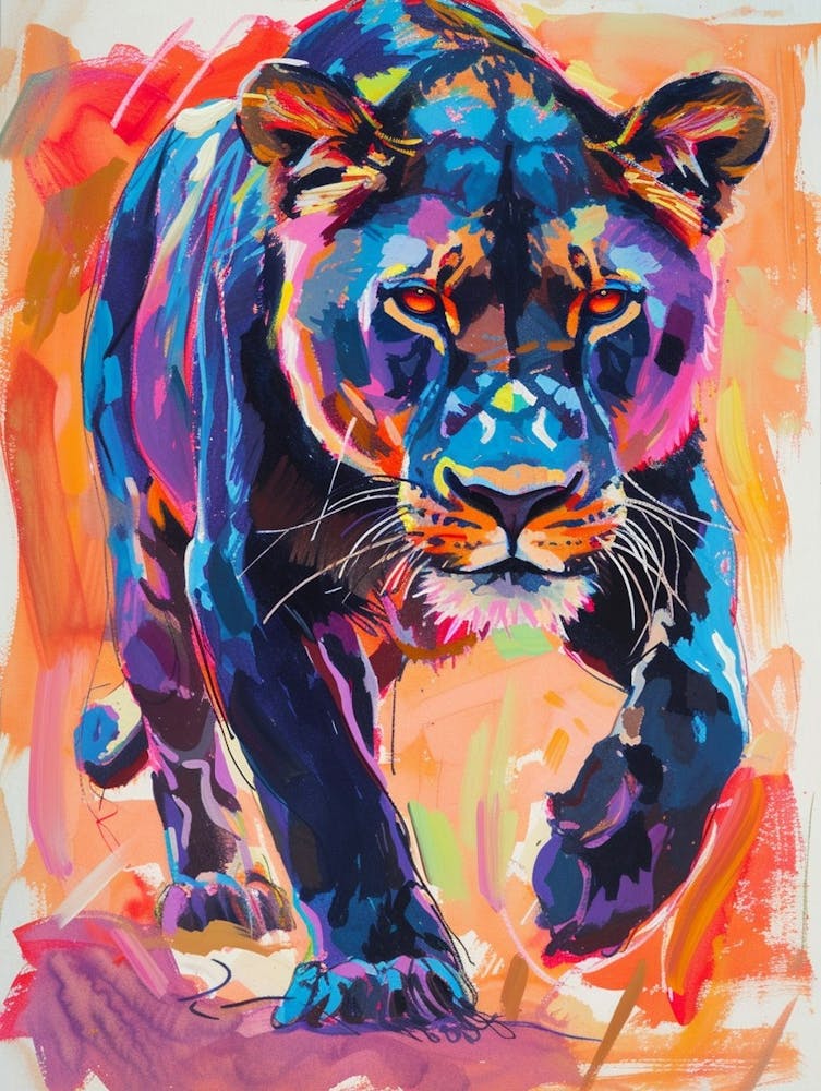 Black Lioness On The Prowl Fauvist Painting 1