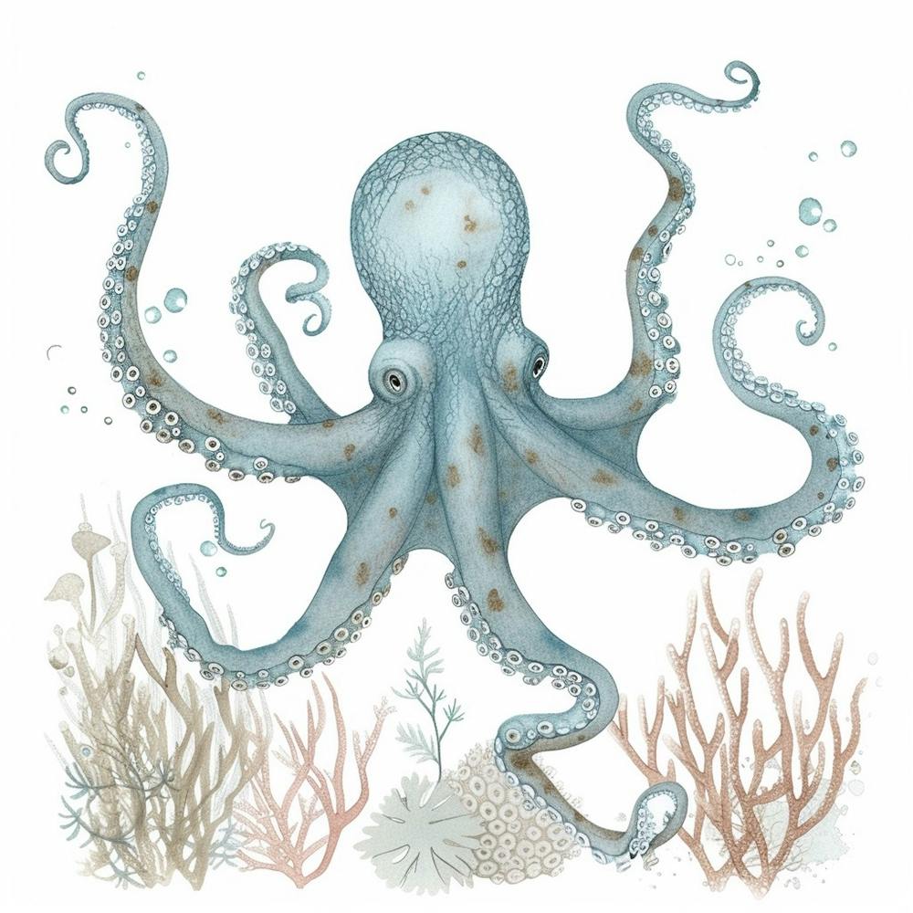 Blue Storybook Style With Seaweed & Coral 2