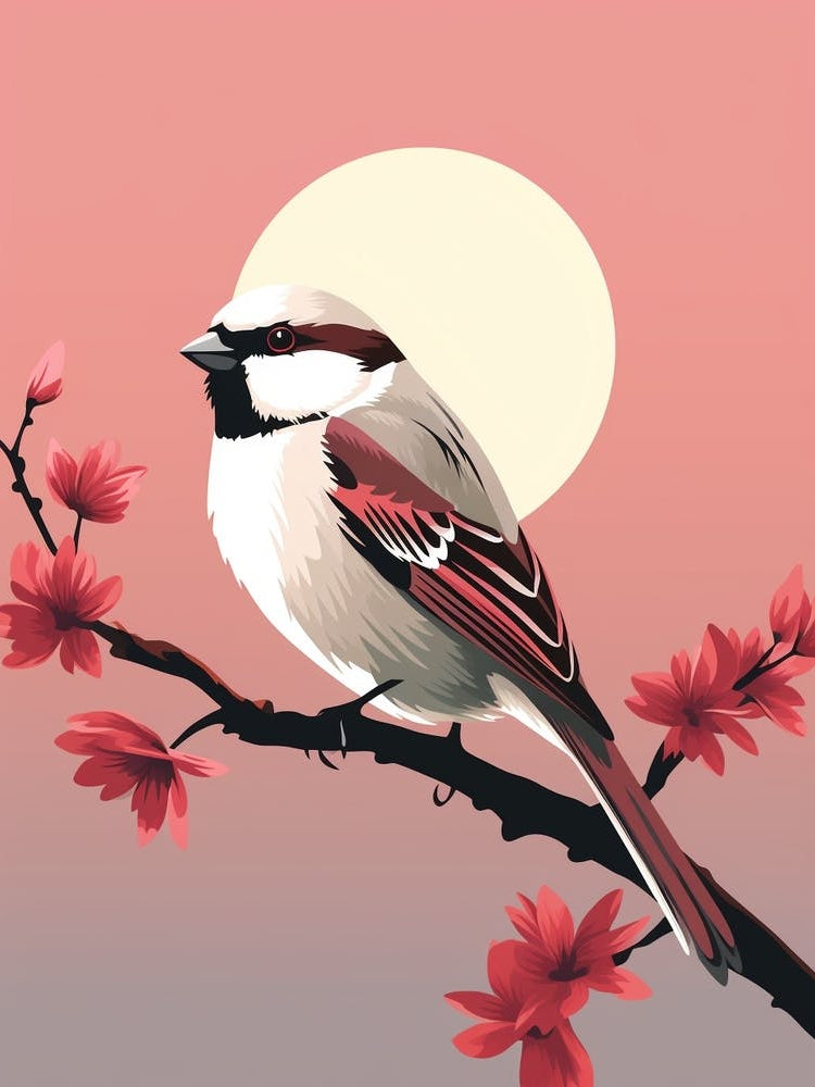 Minimalist House Sparrow 2 Illustration
