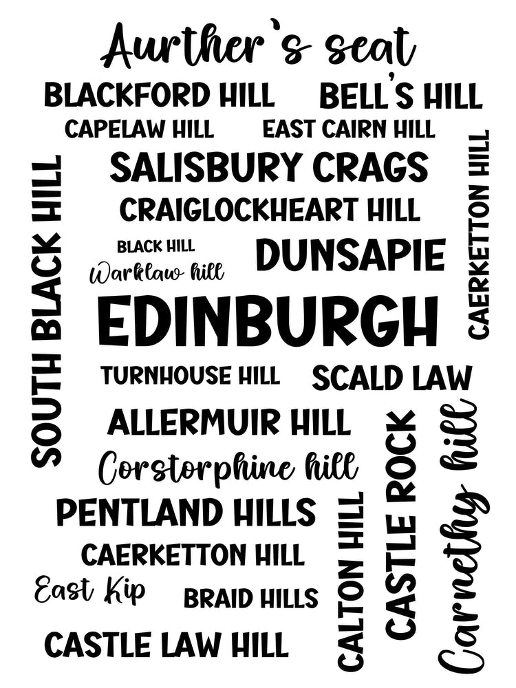 Edinburgh Hills and peaks black