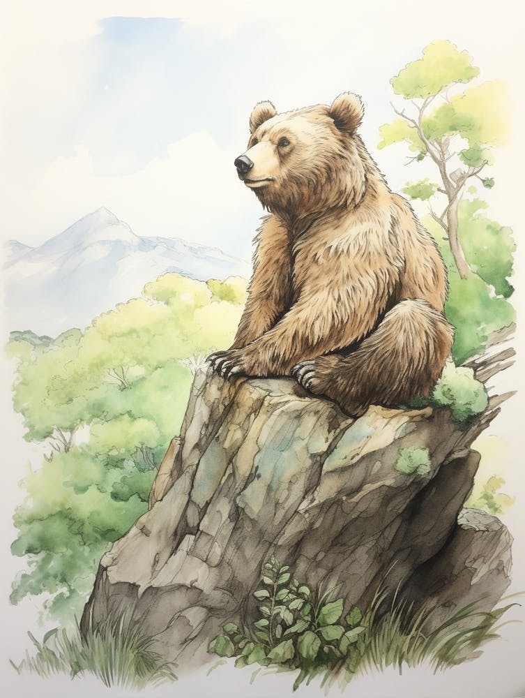 Storybook Animal Watercolour Grizzly Bear 3