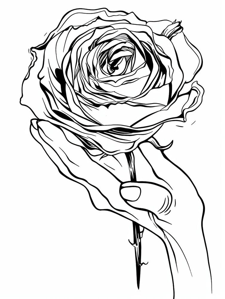 Rose In Hand Line Drawing 2