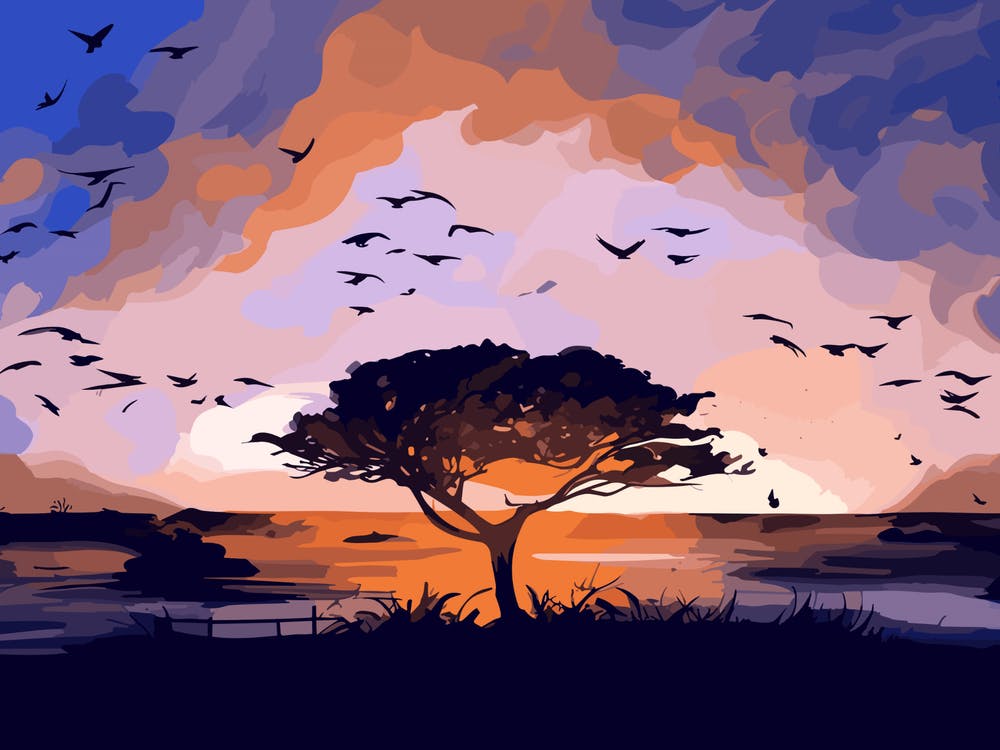 Sonnenuntergang mit einem Baum