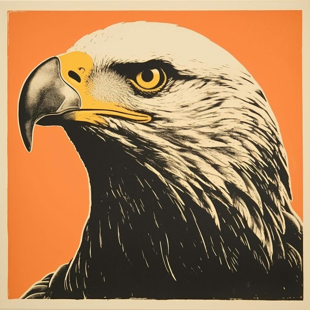 Lithographie d'oiseau rétro - Pygargue à tête blanche 4