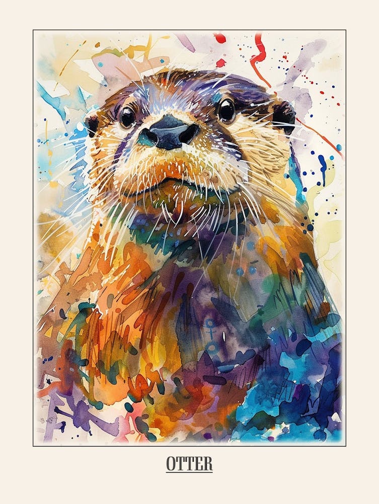 Otter Colourful Watercolour 1 Poster
