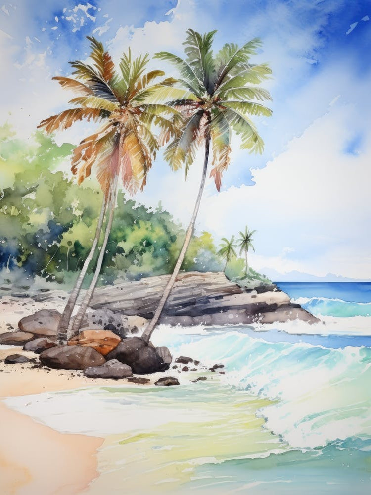 Watercolor Of Palm Trees On The Beach