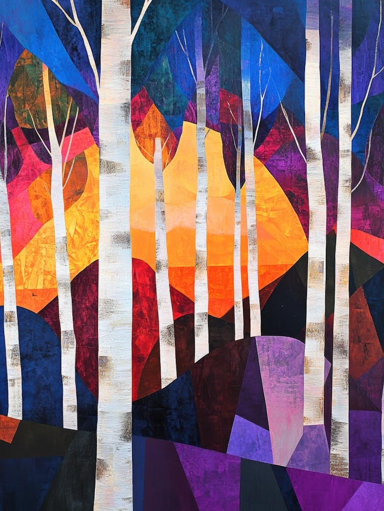 Birch Trees At Sunset