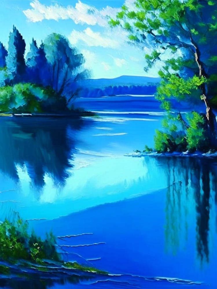 Blue Lake Landscapes Waterscape Impressionism 1
