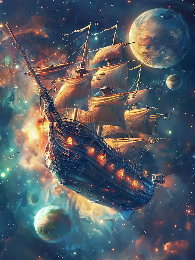 Fantasy Ship Floating in the Galaxy 19