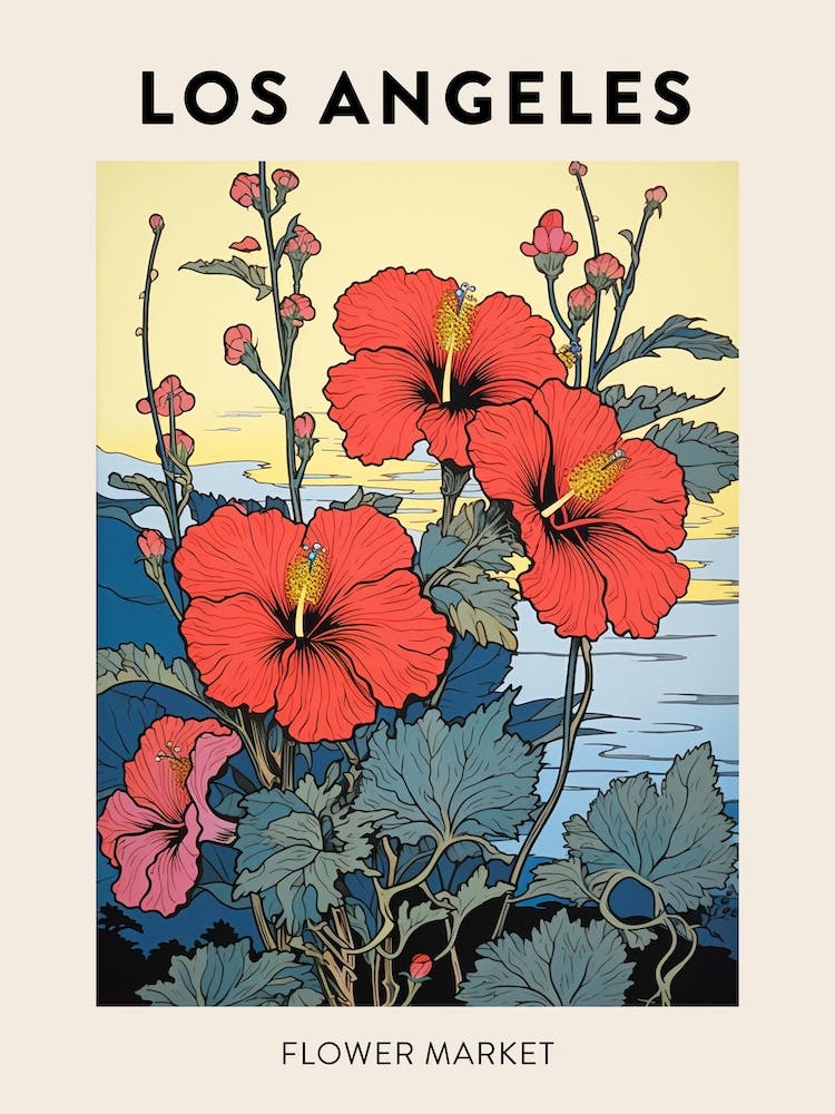 Los Angeles United States Botanical Flower Market Poster