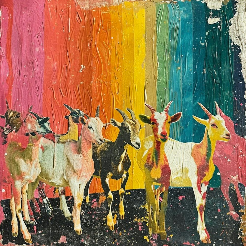 Rainbow Retro Goat Collage 2