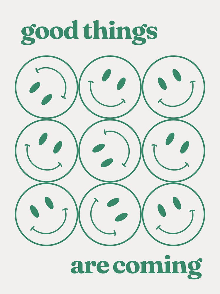 Good Things Are Coming Green Smiley, smile, happy, positive, mood, affirmations, cool, cute, pink, minimal, aesthetic, smiley, vintage, retro, patterns, self love, groovy, funky